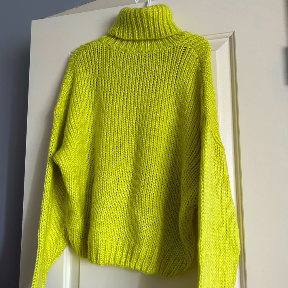 Neon yellow/green knit turtleneck sweater
